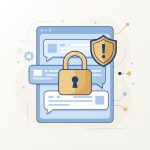 قفل أمان فوق نافذة محادثة ذكاء اصطناعي يرمز إلى حماية المعلومات الحساسة في ChatGPT