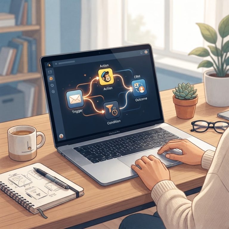 مخطط بصري لأتمتة البريد الإلكتروني يربط بين أدوات وتطبيقات متعددة